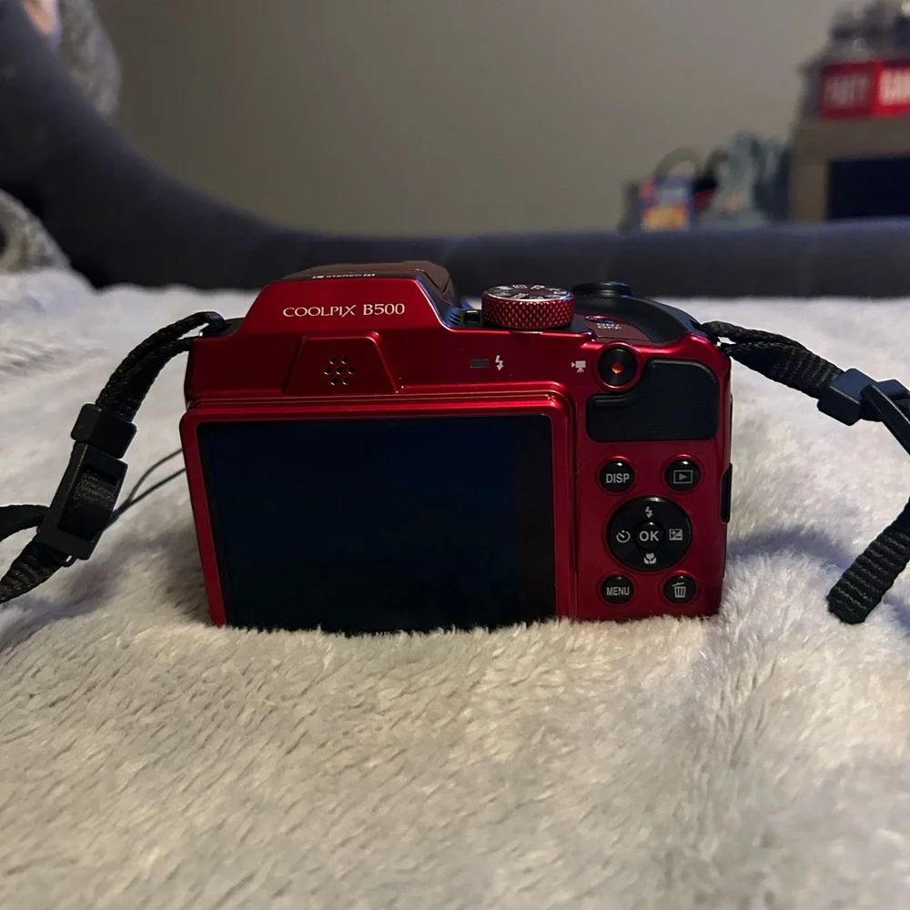 Nikon Coolpix B500. Red Digital Camera with Zoom Lens and Black Strap